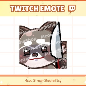 Twitch Emote / Lindo cuchillo mapache, cuchillos, yandere, enojado, malvado Emotes / Kawaii Mapache Panda Rojo Chibi Sub Emoji