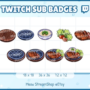 9x Twitch Sub, bit Badges - Kawaii steak, hot plate, roasts, grill - Sub badges for streamer