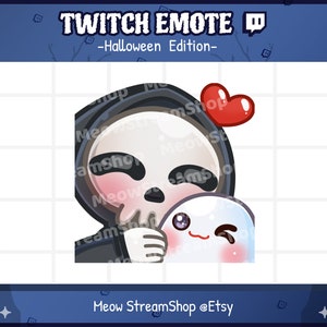 Twitch Emote / Cute Grim Reaper hug, snuggle Emotes / Kawaii death angel Halloween emoji / discord