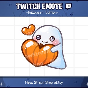 Twitch Emote / Cute Ghost Heart, Liefde, Pompoen hart Emote / Kawaii griezelige spook Halloween emoji / onenigheid