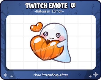 Twitch Emote  / Cute Ghost Heart, Love, Pumpkin heart Emote / Kawaii spooky ghost Halloween emoji / discord