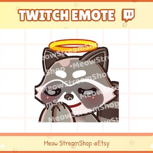 Twitch Emote / Cute Raccoon pray, halo, angel Emotes / Kawaii Raccoon Red Panda Chibi Sub Emoji