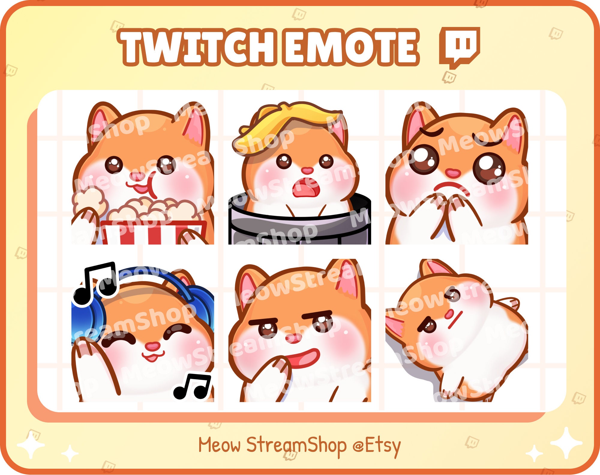 Twitch Emote / Cute Hamster Emotes Pack #4 (popcorn, garbage, pleading, jam, giggle, lost) / Kawaii Guinea Pig Capybara Mouse Sub Emoji