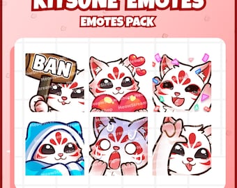 Twitch Emote / Cute Kitsune Emotes Pack #1 (BAN, heart, HYPE, comfy, shock, loser) / kawaii Kitsune chibi, Yokai, Gumiho, Kumiho Sub Emoji
