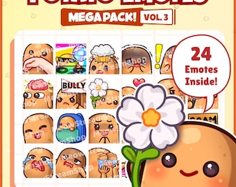 Twitch Emote / Cute Potato Mega Pack #3 Emotes (24 Emotes Ready to use!) / Kawaii Potatoes Emoji for Twitch, Youtube, Kick, Discord, Tiktok
