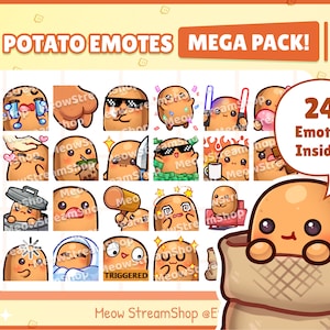Twitch Emote / Cute Potato Mega Pack #1 Emotes (24 Emotes Ready to use!) / Kawaii Potat Potatoes Spud Yam Sub Emoji
