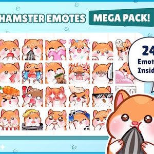 Twitch Emote / Cute Hamster Mega Pack #1 Emotes (24 Emote pronte all'uso!) / Kawaii Hamster Guinea Pig Capybara Mouse Rat Sub Emoji
