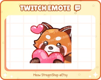 Twitch Emote  / Cute Red Panda Heart, Love Emotes / Cute chibi Red panda, raccoon Sub Emoji
