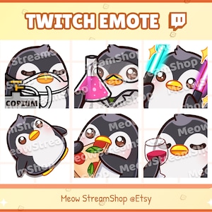 Twitch Emote  / Cute Penguin Emoji Pack 6 (Copium, Sience, Light stick,laydown, pizza,Wine sip) / Cute Penguin Emotes for streamer / Discord