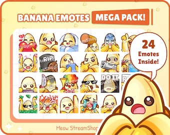 Emote de Twitch / Cute Banana Mega Pack #1 Emotes (¡24 Emotes listos para usar!) / Kawaii Banana Youtube Discord Sub Emoji