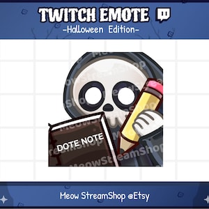 Twitch Emote / Niedliche Grim Reaper Notiz, Beachten, Regeln, Schreiben Emotes / Kawaii Todesengel Halloween emoji / Discord