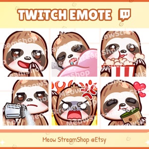 Twitch Emote  / Cute Sloth Emotes Pack #2 (smug, sleep, popcorn, salty, angry, sip) / kawaii lazy sloth animal Sub Emoji