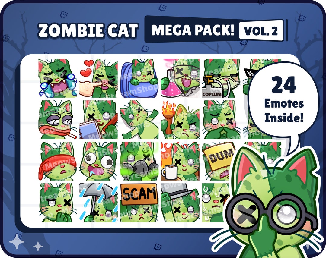 Twitch Emote / Cute Zombie Cat Mega Pack 2 Emotes 24 Emotes Ready to Use / Kawaii Zombie Kitten