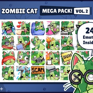 Twitch Emote / Lindo Zombie Cat Mega Pack #2 Emotes (¡24 Emotes Listos para usar!) / Kawaii Zombie Kitten Halloween Sub Emoji
