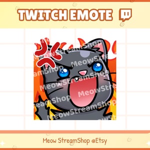 Twitch Emote / Cute Black Cat angry, rage, fire, mad, scream Emotes / Kawaii Kitten Catto Feline Sub Emoji