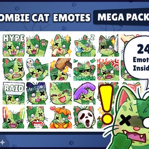 Twitch Emote / Cute Zombie Cat Mega Pack # 1 Emotes (24 Emotes Klaar voor gebruik!) / Kawaii Zombie Kitten Halloween Sub Emoji