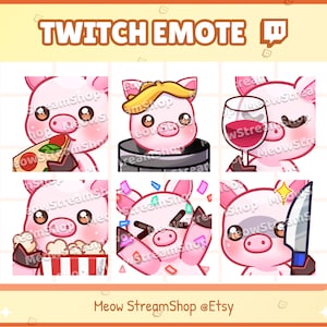 Twitch Emote / Lindo Cerdo Emotes Pack #2 (Pizza, Basura Basura, Vino, Palomitas de Maíz, Bombo emocionado, Cuchillo) / Lindo Rosa Piggy Sub Emoji