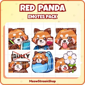 Pack de emoticones de Twitch de panda rojo n.° 6: 6 emoticones adorables (nota, basado, burla, llevar, flor) / Emoji para streamers, Discord, VTuber, Kick, YouTuber