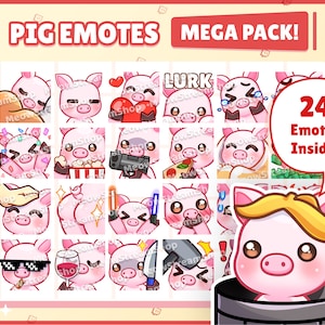 Twitch Emote / Cute Pig Mega Pack Emotes ( 24 Emote Pronte all'uso! ) / Kawaii Pink piggy chibi Emoji