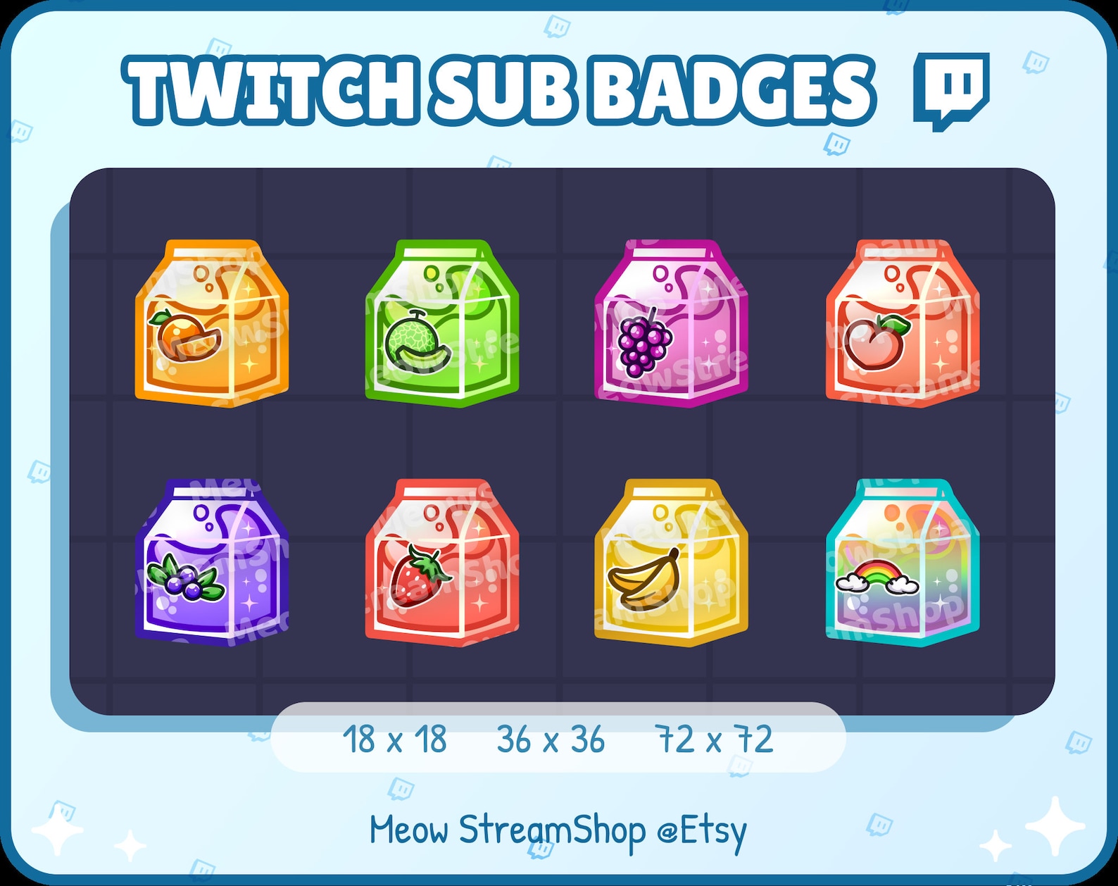 8x Twitch Sub, Bit Badges Fruit Juice Box Sub Badges for Streamer Etsy