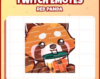 Twitch Emote  / Cute Red Panda Boba Emotes / Cute chibi Red panda, raccoon Sub Emoji