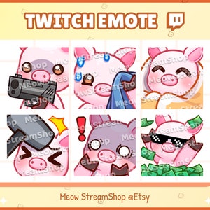Twitch Emote / Lindo Cerdo Emotes Pack #3 (Pistola, Sudoración, Cómodo, Bonk, Shock, Dinero) / Lindo Rosa Piggy Sub Emoji