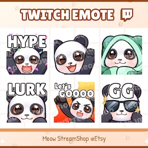 Twitch Emote / Panda Emoji Pack (Hype, Hi, Comdy, Lurk. Lurk, Let's go Raid, GG) / Lindo Kawaii Panda Sub Emoji para streamer