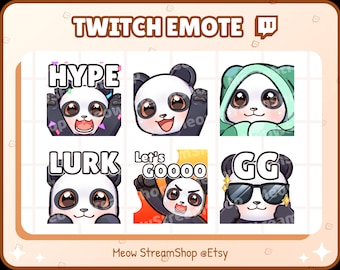 Twitch Emote  / Panda Emoji Pack (Hype, Hi, Comdy, Lurk. Lurk, Let&#39;s go Raid, GG)  / Cute Kawaii Panda Sub Emoji for streamer