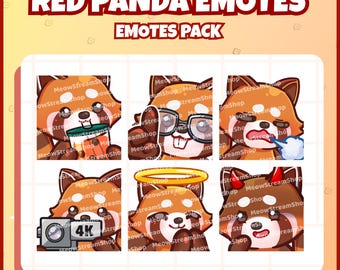 Twitch Emote  / Cute Red Panda Emotes Pack #10 (boba, ackshually, sigh, 4k, pray, evil) / Cute chibi Red panda, raccoon Sub Emoji