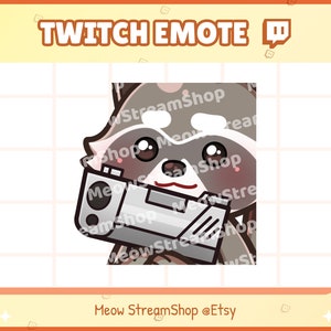 Twitch Emote / Linda pistola mapache, gatling, enojado, rabia Emotes / Kawaii Mapache Panda Rojo Chibi Sub Emoji