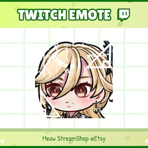 May include: A digital illustration of a cartoon character with blonde hair, brown eyes, and a pink blush. The character is wearing a black and white outfit and has a small, black earring. The character is looking to the left. The image is on a white grid background.