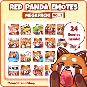 Megapack de emoticones de Panda Rojo Vol. 2: 24 emoticones adorables para Twitch / Vtuber, Discord, Kick, Emoji lindo PNG / Descarga instantánea / Emoji de Tanuki kawaii