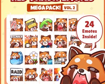 Roter Panda Emote Mega Pack Vol. 2 – 24 süße Twitch Emotes | Vtuber, Discord, Kick, süßes Emoji PNG | Sofortdownload | Tanuki emoji