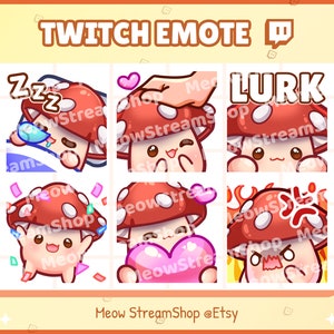 Twitch Emote / Cute Mushroom Emotes Pack #1 (sleep, pat, lurk, hype, heart, rage) / Kawaii Fungi Fungus Mildew Sub Emoji Discord Youtube
