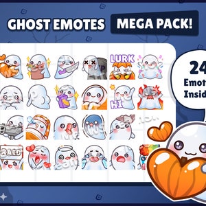 Twitch Emote / Cute Ghost Mega Pack Emotes (24 Emotes Klaar voor gebruik!) / Kawaii spookachtige ghost Halloween Sub Emoji