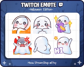 Twitch Emote  / Cute Ghost Emotes Pack #2 (Comfy, Shy, SIP, Angry rage, Booty, Hi Waving) / Kawaii spooky ghost Halloween emoji / discord