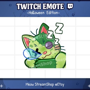 Twitch Emote  / Cute Zombie Cat Sleep, Tired Emotes / Kawaii Zombie Kitten Halloween emoji / discord
