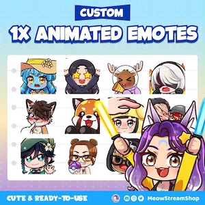 1x Emotes animados personalizados / Emoji de animação para Twitch, Discord, Youtube / Emotes fofos no estilo anime Chibi / Gráficos para streamer