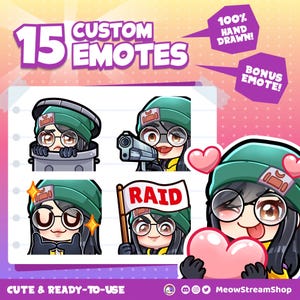 15x niestandardowych Premium Twitch Emotes / Twitch Emoji dla streamerów / YouTube, Twitch, Discord / Uroczy styl anime Chibi