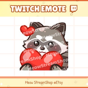 Twitch Emote / Lindo corazón de mapache, amor, abrazo Emotes / Kawaii Mapache Panda Rojo Chibi Sub Emoji