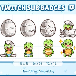 8x Twitch Sub, bit Badges - Kawaii Cute Tortoise, Turtle, Reptile, Sea Turtle, Baby Tortoise - Sub badges for Discord Youtube streamer