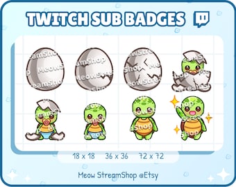 8x Twitch Sub, bit Badges - Kawaii Cute Tortoise, Turtle, Reptile, Sea Turtle, Baby Tortoise - Sub badges voor Discord Youtube streamer