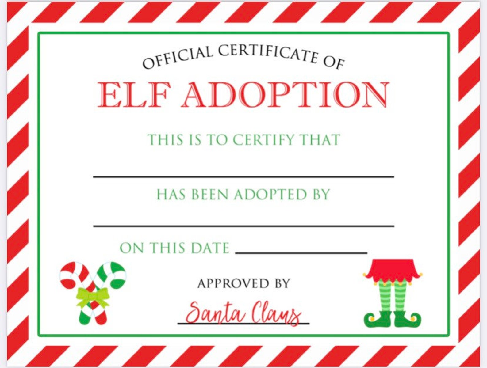 Printable Elf Certificate of Adoption | Etsy