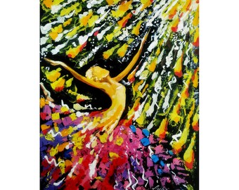 Dance  Painting Impasto Original Art Ballerina  Dancer Vivid Painting Dance Music 12-8 LyraArt7