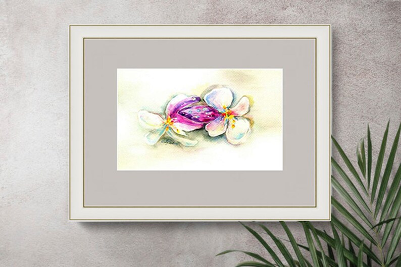 White Flowers Painting Original Flower Art Watercolor Small Art 6 by 8 lyraArt7