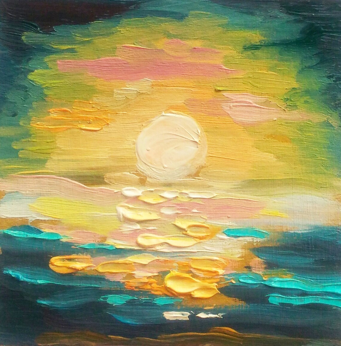 Mond Gemälde Impasto Original Kunst 3 by 3 Zoll Landschaft | Etsy