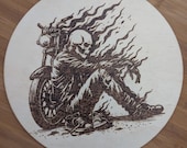 Ghost Rider Wood Burning 10inch Circle Birch Plywood Plaque
