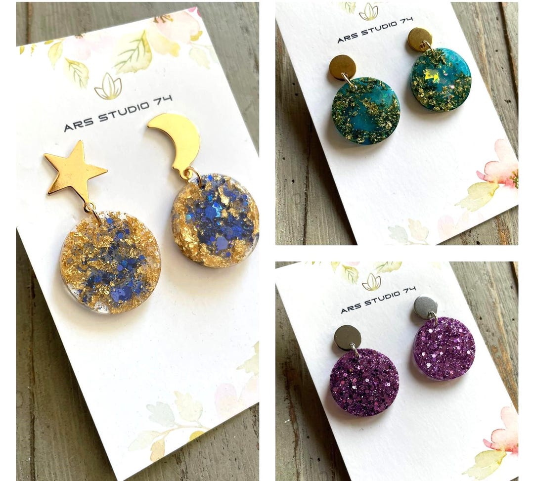 Unique Resin Ear Rings Handmade Limited Edition Dangle Resin Earrings, With Glitter. Quirky ...