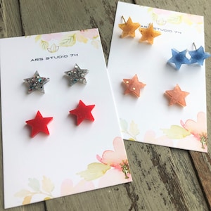 Handmade stud resin star glitter earrings.Choose from 5 styles. Celestial earrings for her.Birthday gift