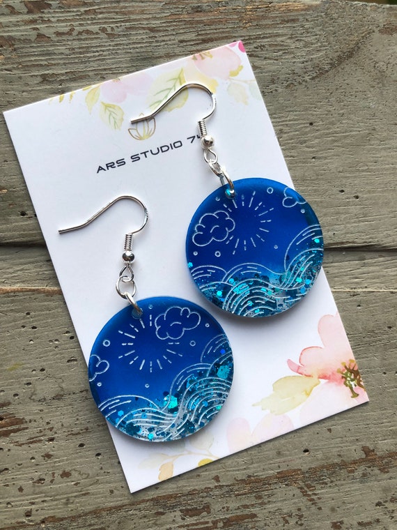 Blue resin earrings deals
